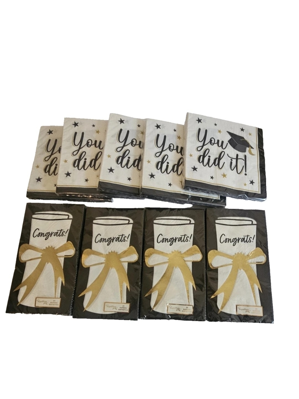Graduation Guest Napkins Black Gold Foil Congrats Grad Cap Tassel Diploma 9 Pks
